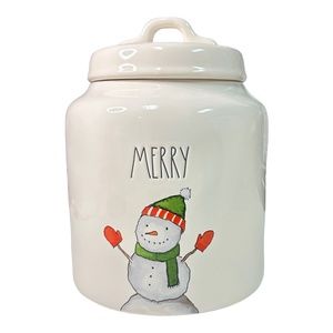 Rae Dunn "MERRY" Snowman Chubby Canister